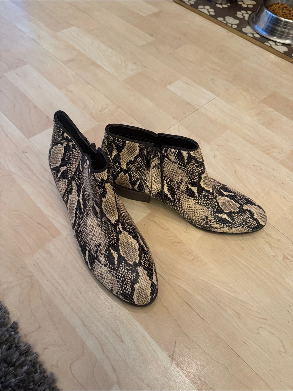 Sam Edelman Beige and Black Snakeskin Ankle Booties - Picture 2 of 6